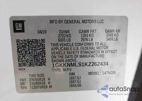 2019 GMC Acadia Slt-1 from USA, damaged, VIN 1GKKNMLS1KZ262434